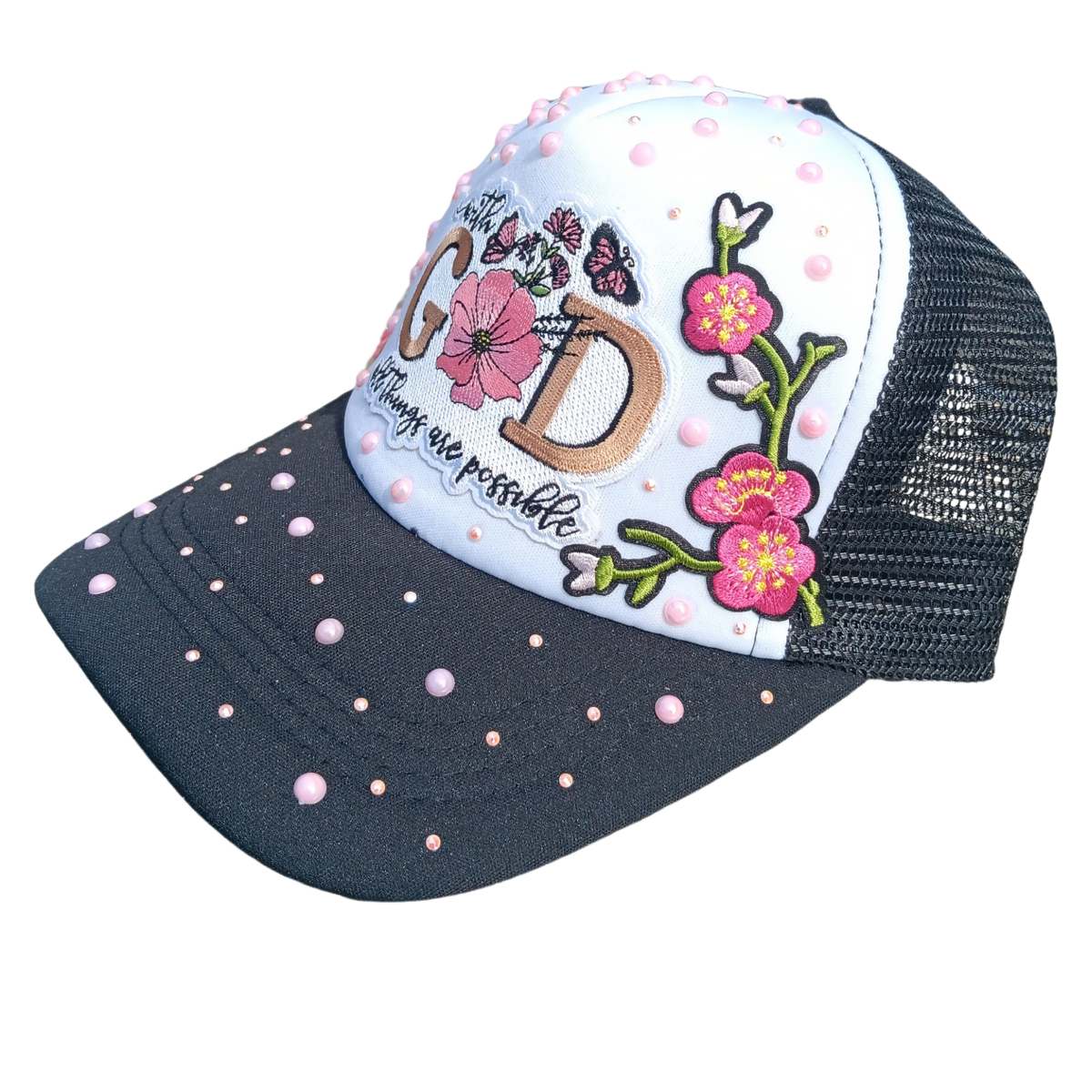 Faith-Based "With God All Things Are Possible" Hat — Embroidered Cap with Bling