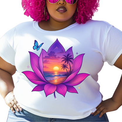 Sunset Lotus Paradise Graphic T-Shirt – Tropical Everyday Tee