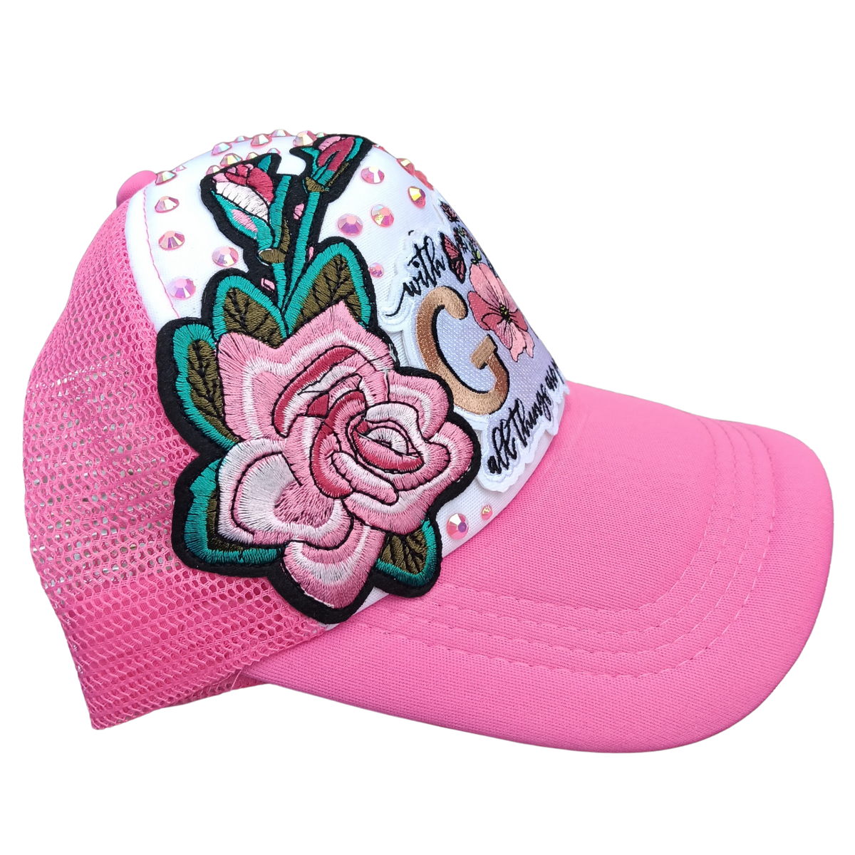 Faith-Based "With God All Things Are Possible" Hat — Embroidered Cap with Bling