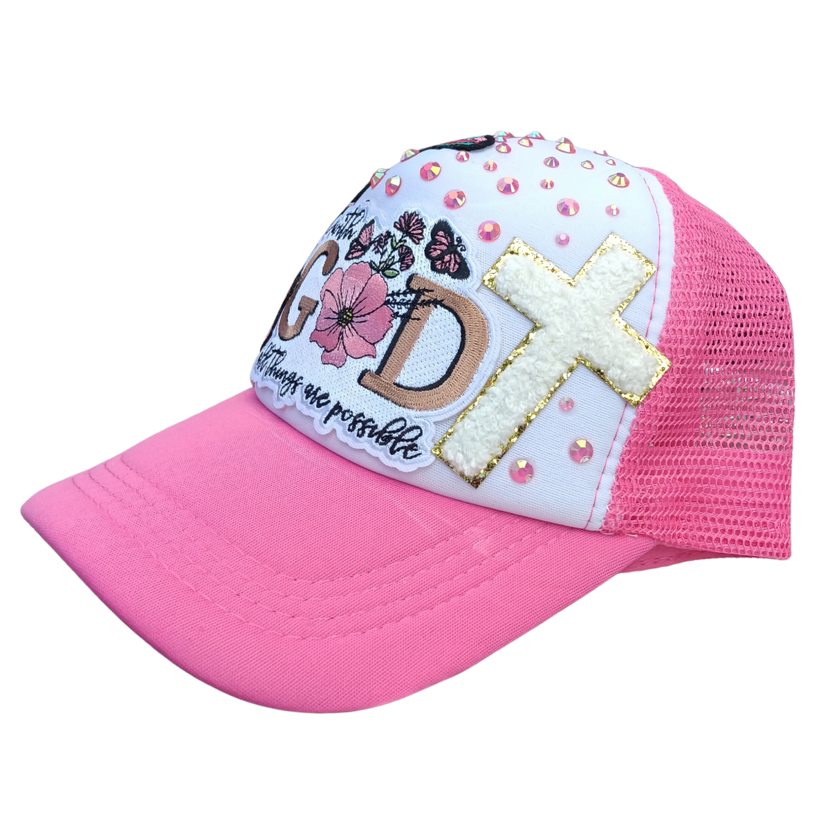 Faith-Based "With God All Things Are Possible" Hat — Embroidered Cap with Bling