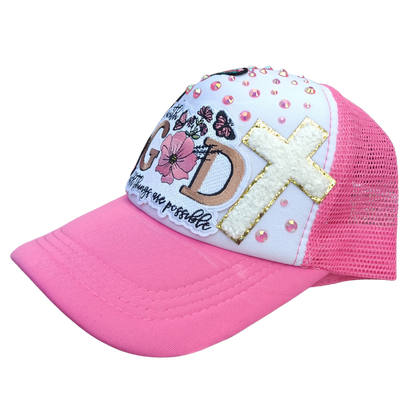 Faith-Based "With God All Things Are Possible" Hat — Embroidered Cap with Bling