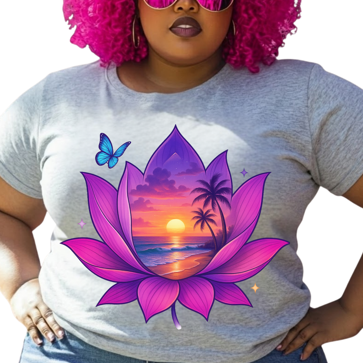 Sunset Lotus Paradise Graphic T-Shirt – Tropical Everyday Tee