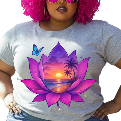 Sunset Lotus Paradise Graphic T-Shirt – Tropical Everyday Tee