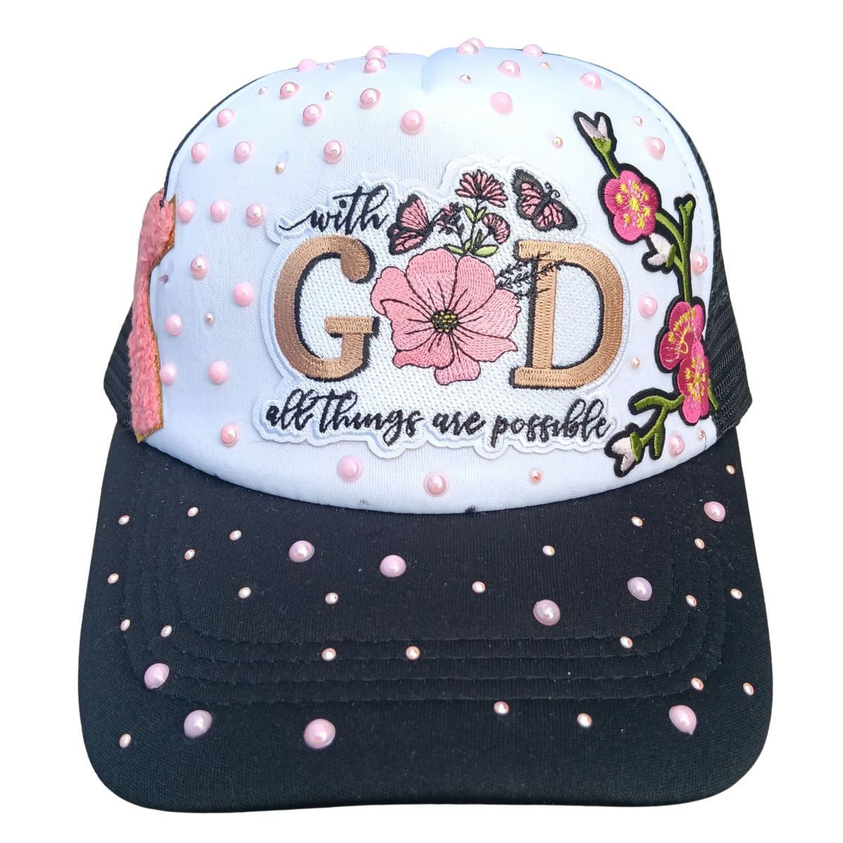Faith-Based "With God All Things Are Possible" Hat — Embroidered Cap with Bling