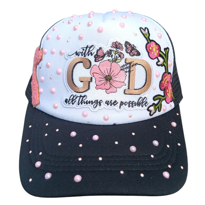 Faith-Based "With God All Things Are Possible" Hat — Embroidered Cap with Bling