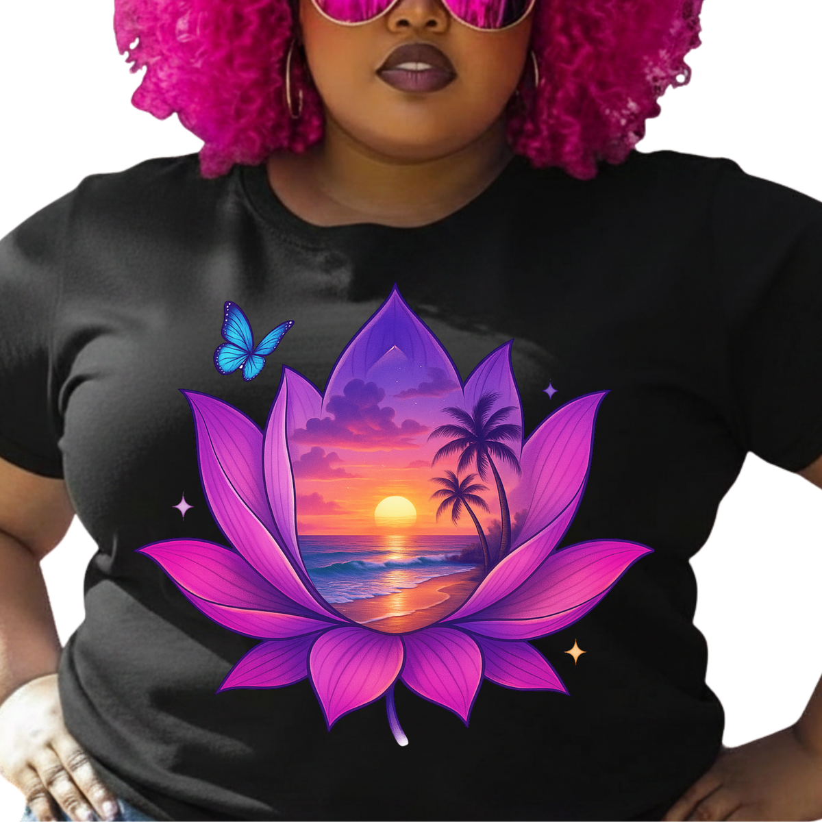 Sunset Lotus Paradise Graphic T-Shirt – Tropical Everyday Tee