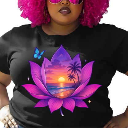 Sunset Lotus Paradise Graphic T-Shirt – Tropical Everyday Tee