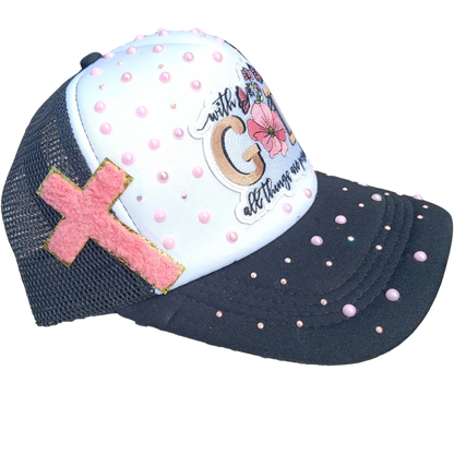 Faith-Based "With God All Things Are Possible" Hat — Embroidered Cap with Bling