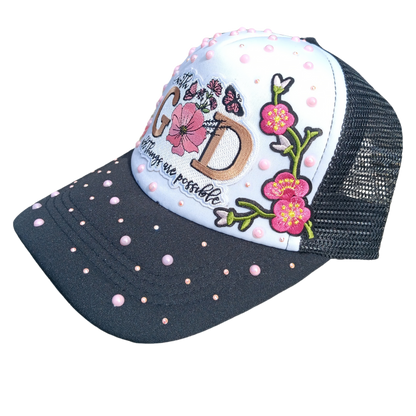 Faith-Based "With God All Things Are Possible" Hat — Embroidered Cap with Bling