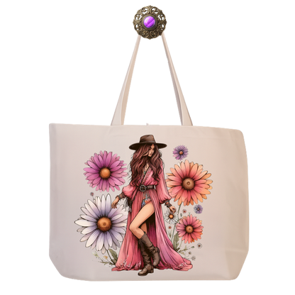 Wildflower Boho Canvas Tote — Eco Reusable Beach, Travel & Everyday Bag
