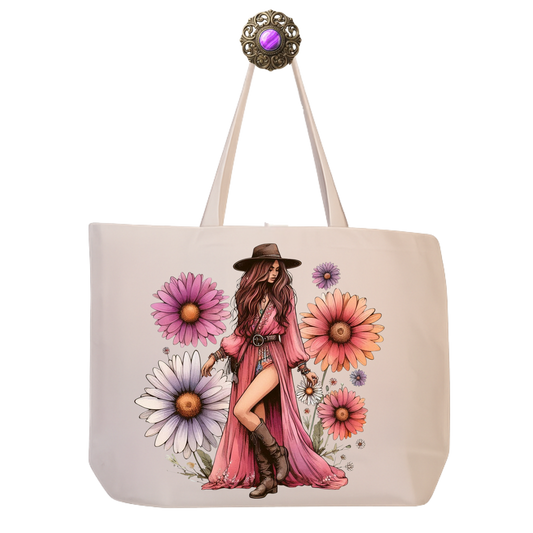 Wildflower Boho Canvas Tote — Eco Reusable Beach, Travel & Everyday Bag