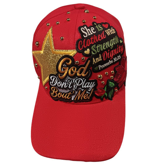Faith-Based "God Don't Play Bout Me" Hat — Embroidered Cap with Bling