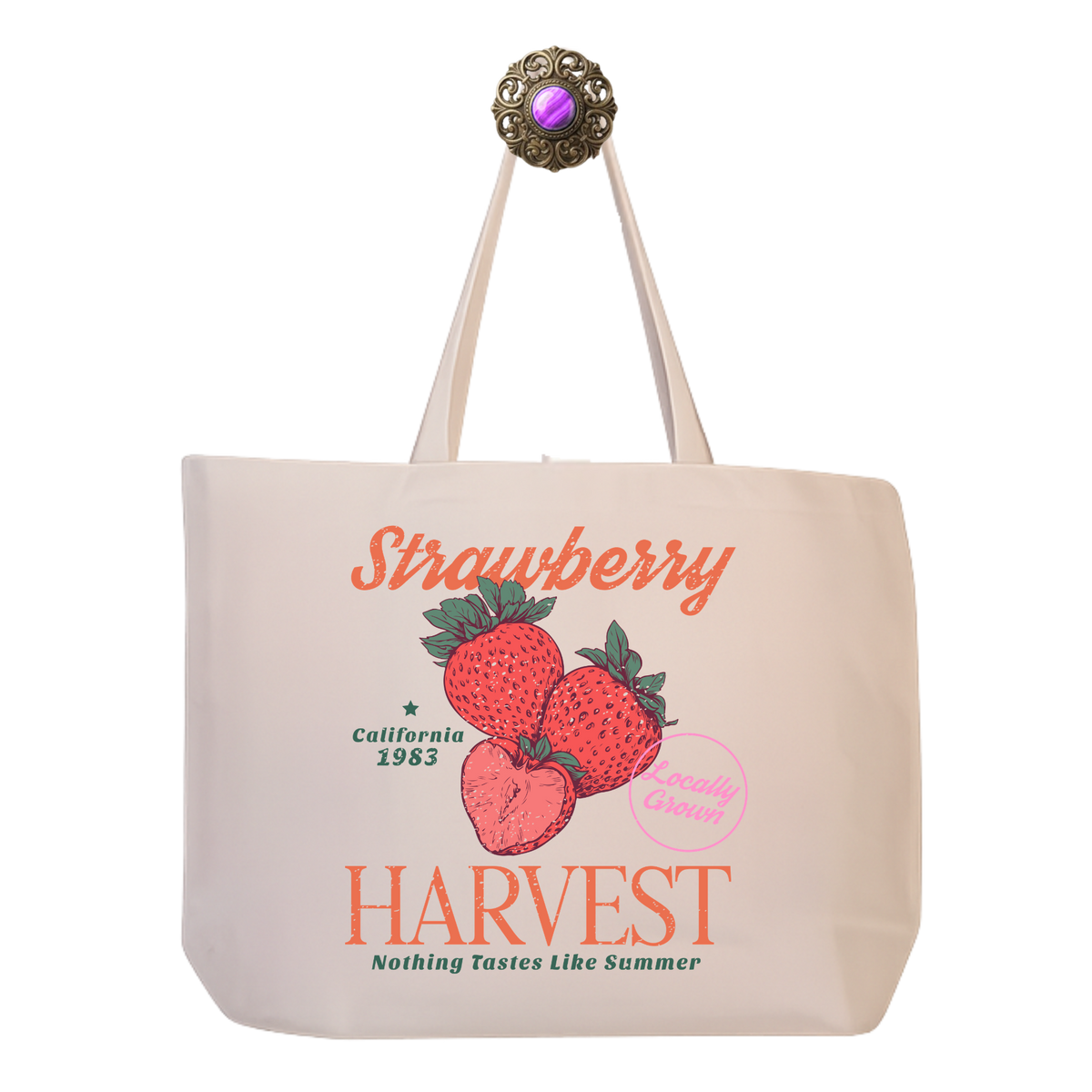 California Strawberry Harvest Canvas Tote — Eco Reusable Grocery & Farmer’s Market Bag