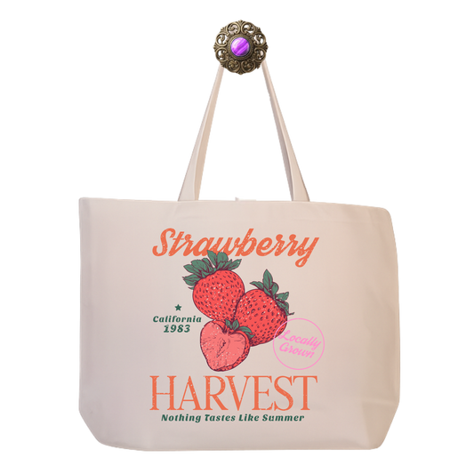 California Strawberry Harvest Canvas Tote — Eco Reusable Grocery & Farmer’s Market Bag