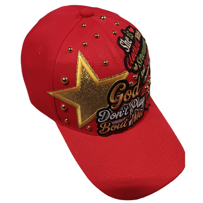 Faith-Based "God Don't Play Bout Me" Hat — Embroidered Cap with Bling
