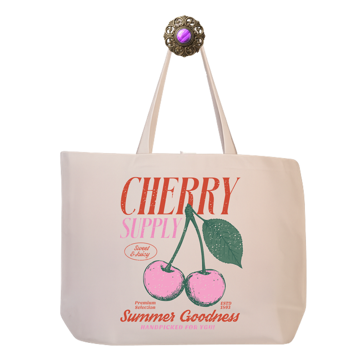 Cherry Summer Goodness Canvas Tote — Eco Reusable Grocery & Farmer’s Market Bag