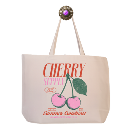 Cherry Summer Goodness Canvas Tote — Eco Reusable Grocery & Farmer’s Market Bag