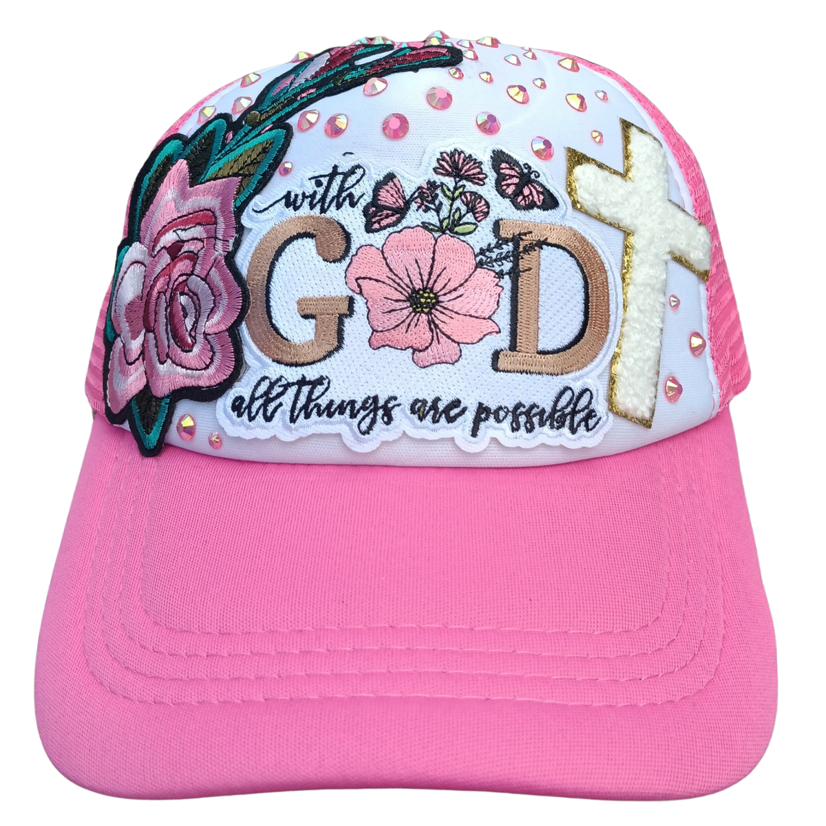 Faith-Based "With God All Things Are Possible" Hat — Embroidered Cap with Bling