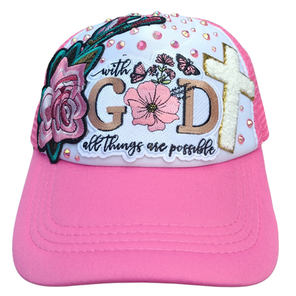 Faith-Based "With God All Things Are Possible" Hat — Embroidered Cap with Bling