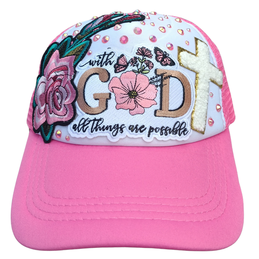 Faith-Based "With God All Things Are Possible" Hat — Embroidered Cap with Bling